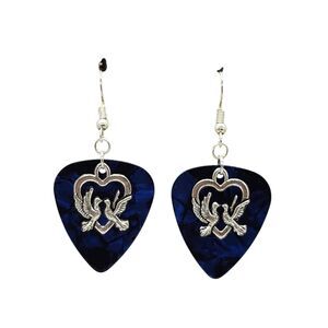 Dove Doves in Heart Charm Guitar Pick Earrings - Choose Color - Handmade in USA